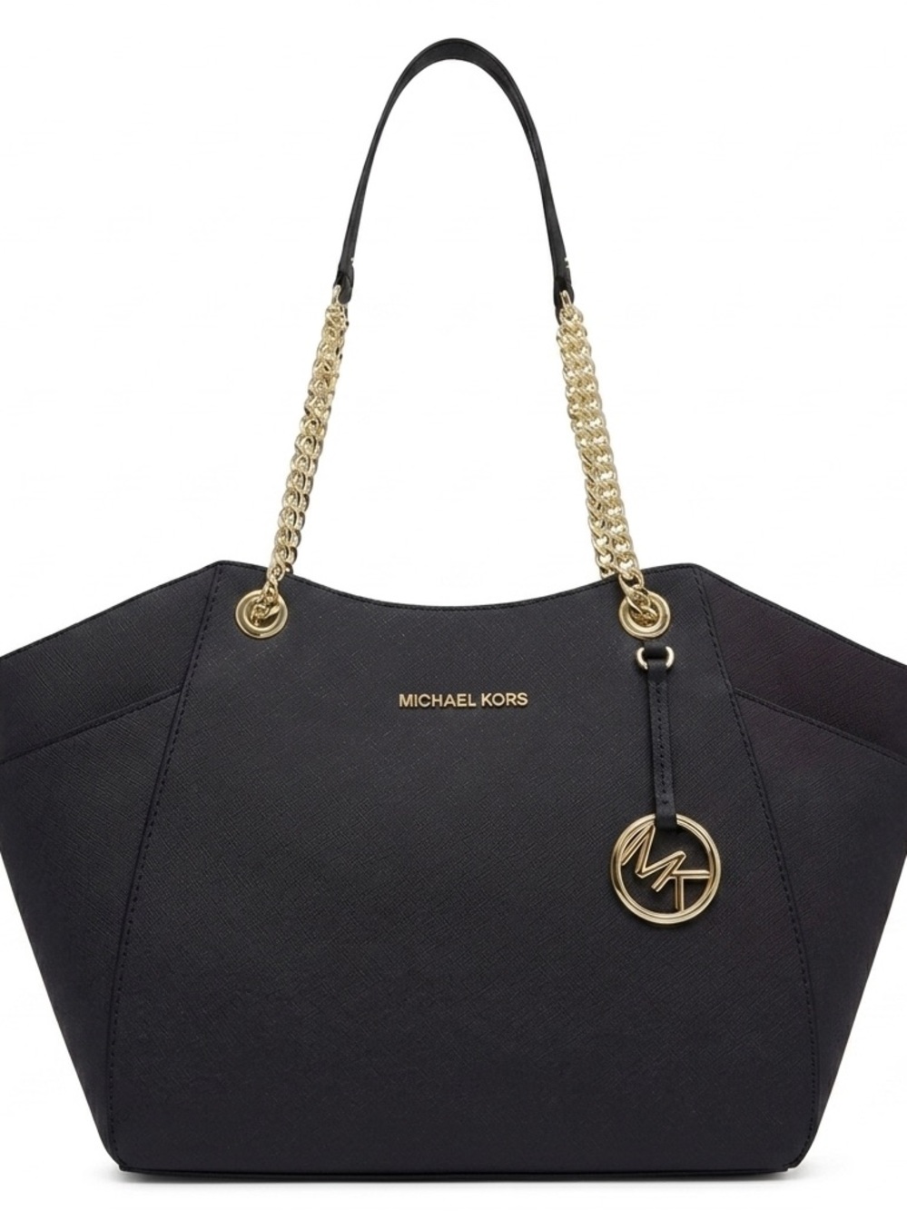 Michael Kors Jet Set Travel Black Saffiano Leather Chain Tote Purse NWT MK⁠